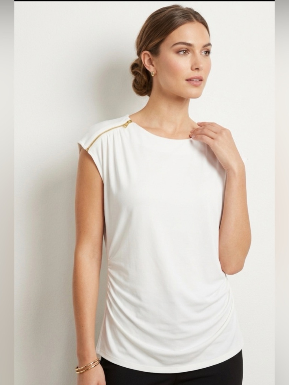 INC International Concepts White Zippered Blouse